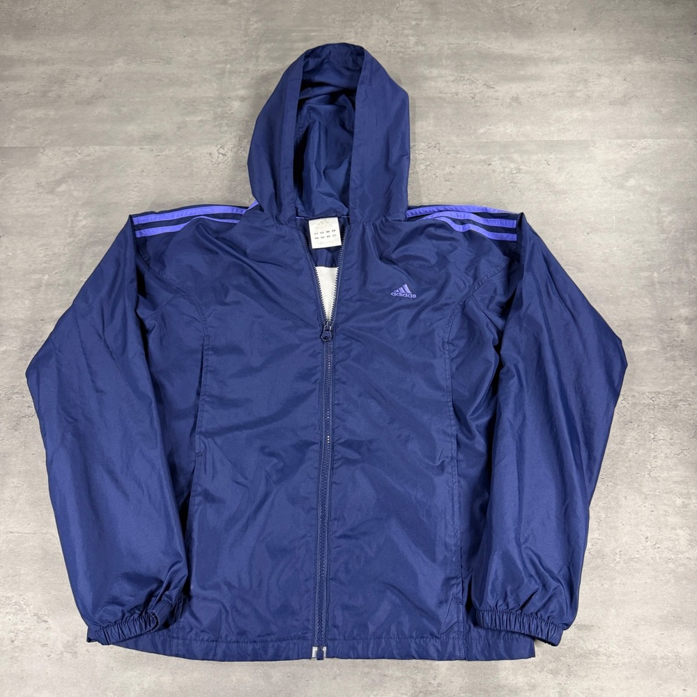 Vintage 90s Adidas Windbreaker Women S Navy Indigo Purple Hooded Full Zip Jacket